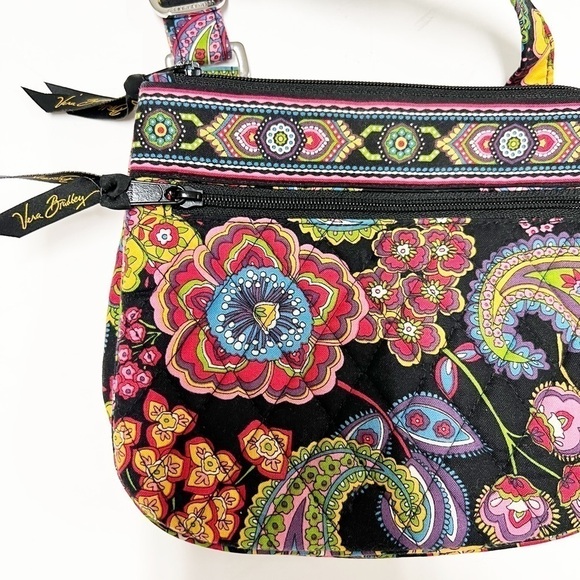 Vera Bradley Womens Black Floral Symphony In Hue Little Flap Hipster Crossbody - Picture 2 of 9